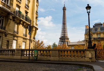 Fototapete - Eiffel Tower at Avenue de Camoens, Paris
