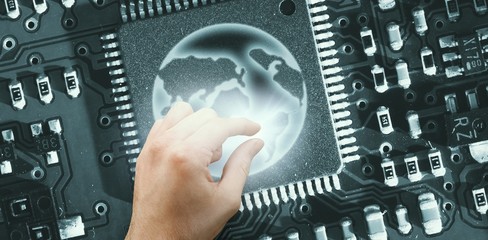 Poster - Composite image of hand showing digital component
