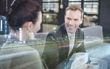 Poster - Businessman and businesswoman having tea during breaktime