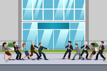 Canvas Print - Business People in Tug of War Illustration