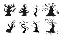 Spooky Old Trees With Creepy Shapes. Vector Illustration. Perfect For Scary Or Halloween Compositions