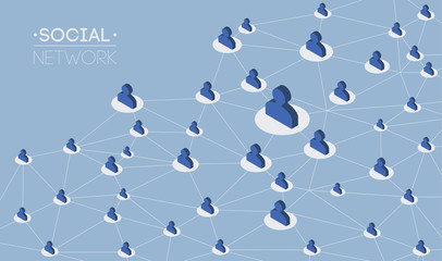 Social network media global people communication information sharing flat 3d web isometric infographics vector illustration. Network connection, business concept, love friendship.