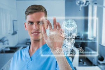 Poster - Composite image of happy male nurse touching invisible screen 3d