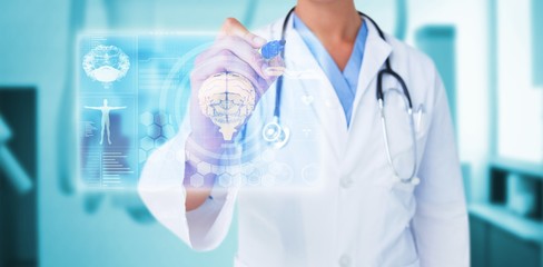 Poster - Composite image of doctor pointing felt pen 3d