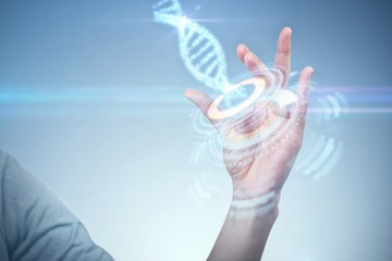 Poster - Composite image of hand gesturing against white background