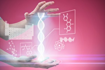 Poster - Composite image of hands gesturing against pink background