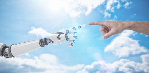 Poster - Composite image of hand of man pretending to touch an invisible