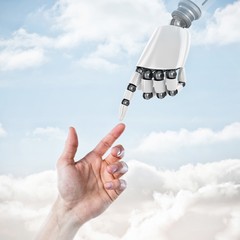 Poster - Composite image of hand of man pretending to touch an invisible