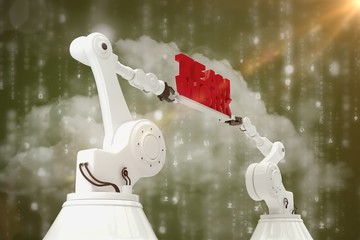 Poster - Composite image of low angle view of white robotic hand holding