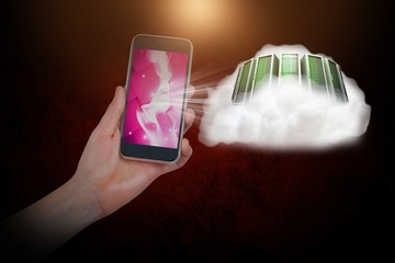 Poster - Composite image of hand holding mobile phone against dark