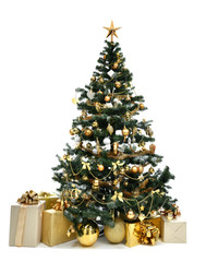 christmas tree with golder patchwork ornament artificial star hearts presents for new year 2018