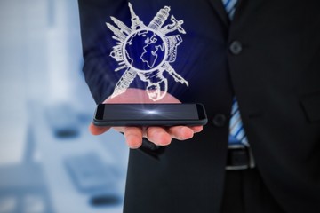 Poster - Composite image of midsection of businessman holding mobile