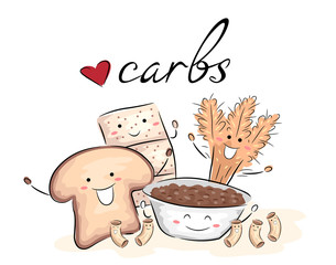 Sticker - Love Carbs Mascots Illustration