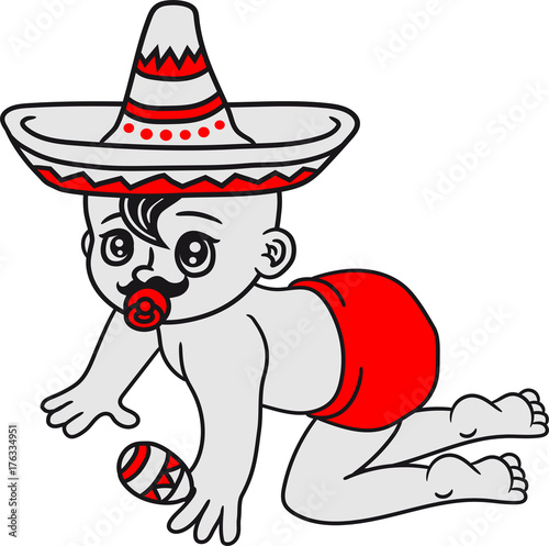 Mexikaner Sudamerika Sombrero Hut Rasseln Mustache Schnurrbart Krabbeln Schnuller Laufen Boden Klein Suss Niedlich Windel Kind Baby Comic Cartoon Buy This Stock Illustration And Explore Similar Illustrations At Adobe Stock