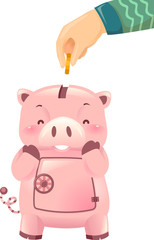 Sticker - Hand Kid Happy Piggy Bank Illustration