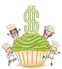 Poster - Stickman Kids Cupcake Dollar Sale Illustration