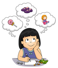 Wall Mural - Kid Girl Things Buy Money Illustration