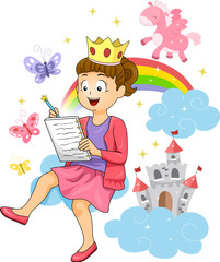 Sticker - Kid Girl Fairy Tale Story Writing Illustration