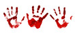 Hand in the red blood. Bloody handprint on white background