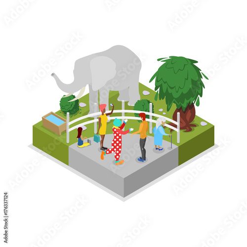 Fotografia, Obraz Cage with elephant isometric 3D icon