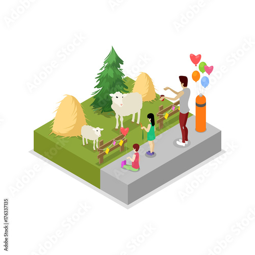 Fotografia, Obraz Cage with sheeps isometric 3D icon