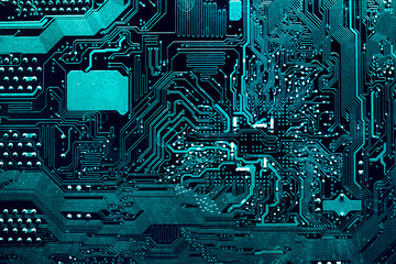 Fototapete - Dark background of the silhouette of the computer motherboard for the design of the company's IT site. Circuit board. Electronic computer hardware technology. Motherboard digital chip.