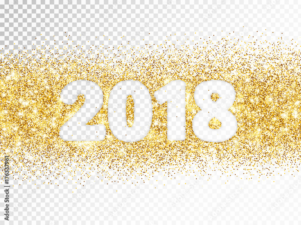 2018 glitter typography isolated on transparent background. Golden ...