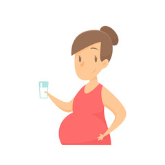 Poster - Pregnant woman holding glass of milk vector