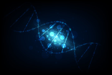 Poster - vector illustration molecules fission, science research concept, abstract wave technology background