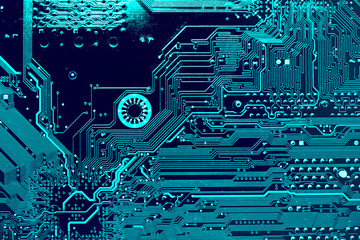 Fototapete - Dark background of the silhouette of the computer motherboard for the design of the company's IT site. Circuit board. Electronic computer hardware technology. Motherboard digital chip.