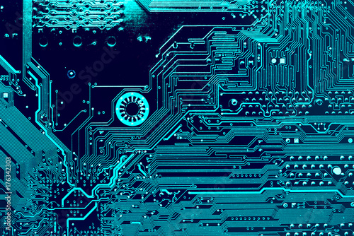 Dark background of the silhouette of the computer motherboard for the design of the company's IT site Poster Mural XXL