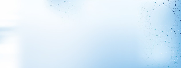 white and light blue medical abstract gradient background with molecules - web banner