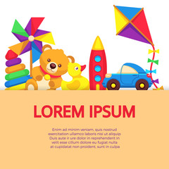 Sticker - Background with colorful cartoon kids toys