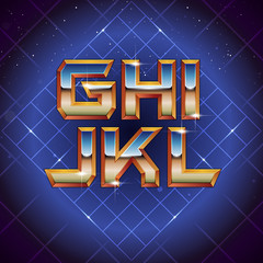 Poster - 80s retro futuristic font from g to l. vector retro futuristic synth retro wave letters in 1980s pos