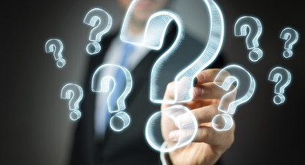 Poster - Businessman drawing hand drawn question marks