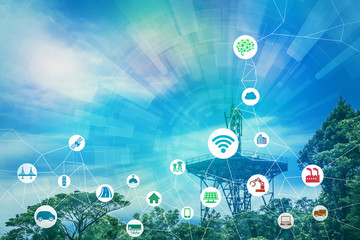 Aufkleber - Wireless communication network and various industry concept.