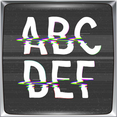 Poster - Font with glitch effect on TV screen background. Vector distorted letters from A to F on retro CRT screen