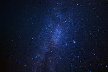 milky way galaxy with stars and space dust in the universe, long exposure photograph, with grain.