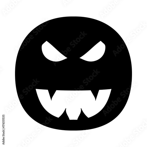 Illustration On A Theme Of Halloween The Image Of An Evil Smile With Fangs Evil Terrible Face Vector Illustration Hand Drawing Kaufen Sie Diese Vektorgrafik Und Finden Sie Ahnliche Vektorgrafiken Auf