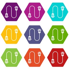 Poster - Cable wire computer icon set color hexahedron