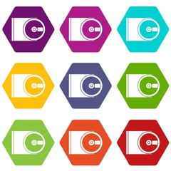 Poster - DVD drive open icon set color hexahedron