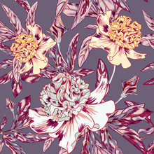 Purple Vintage Floral Vector Repeat Pattern