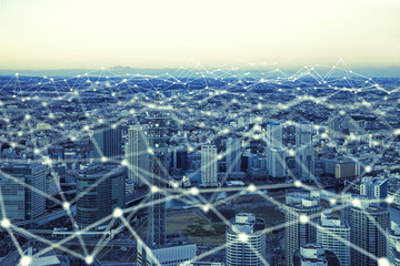 Leinwandbilder - Communication network and modern buildings.