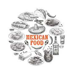 Vintage vector hand drawn mexican food sketch Illustration.