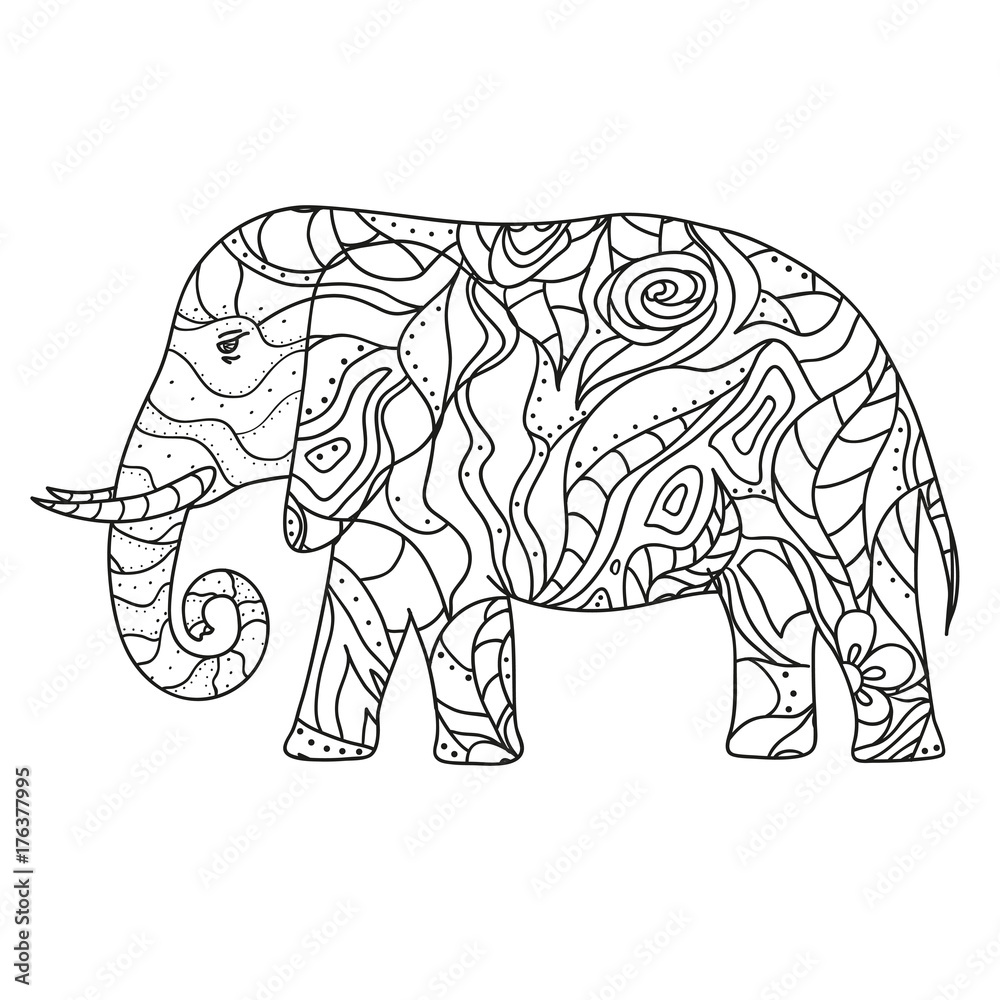 Elephant design in Natura Mandala coloring book, image size:1000x1000