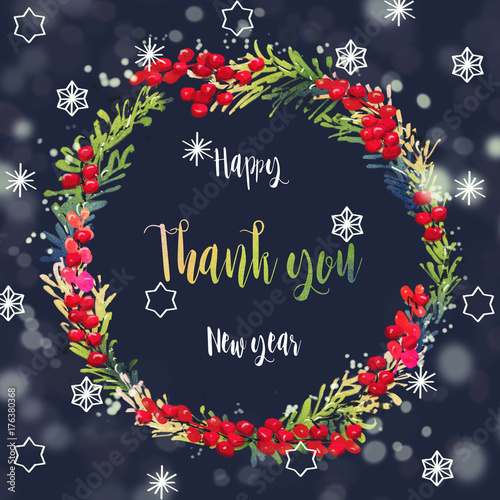 New Year&#039;s greeting cards. Christmas day. with hand painted watercolor and digital painting