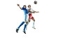 © Alex - Soccer players fight for the ball. Isolated football players in unbranded sport uniform on a white background.