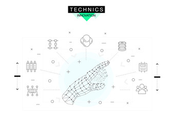 Poster - Trendy technics Innovation systems layouts in polygonal contour line composition, future analysis and technology operations. Made in awesome realy geometry style with linear pictogram of future design