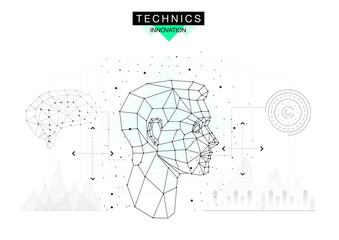 Poster - Trendy technics Innovation systems layouts in polygonal contour line composition, future analysis and technology operations. Made in awesome realy geometry style with linear pictogram of future design