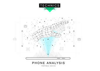 Poster - Trendy technics Innovation systems layouts in polygonal contour line composition, future analysis and technology operations. Made in awesome realy geometry style with linear pictogram of future design